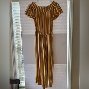 Xhilaration Mustard and Cream Striped Jumpsuit